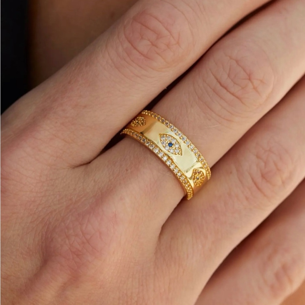 SAVVY CIE JEWELS 18K Yellow Gold Plated CZ Evil Eye Band ring